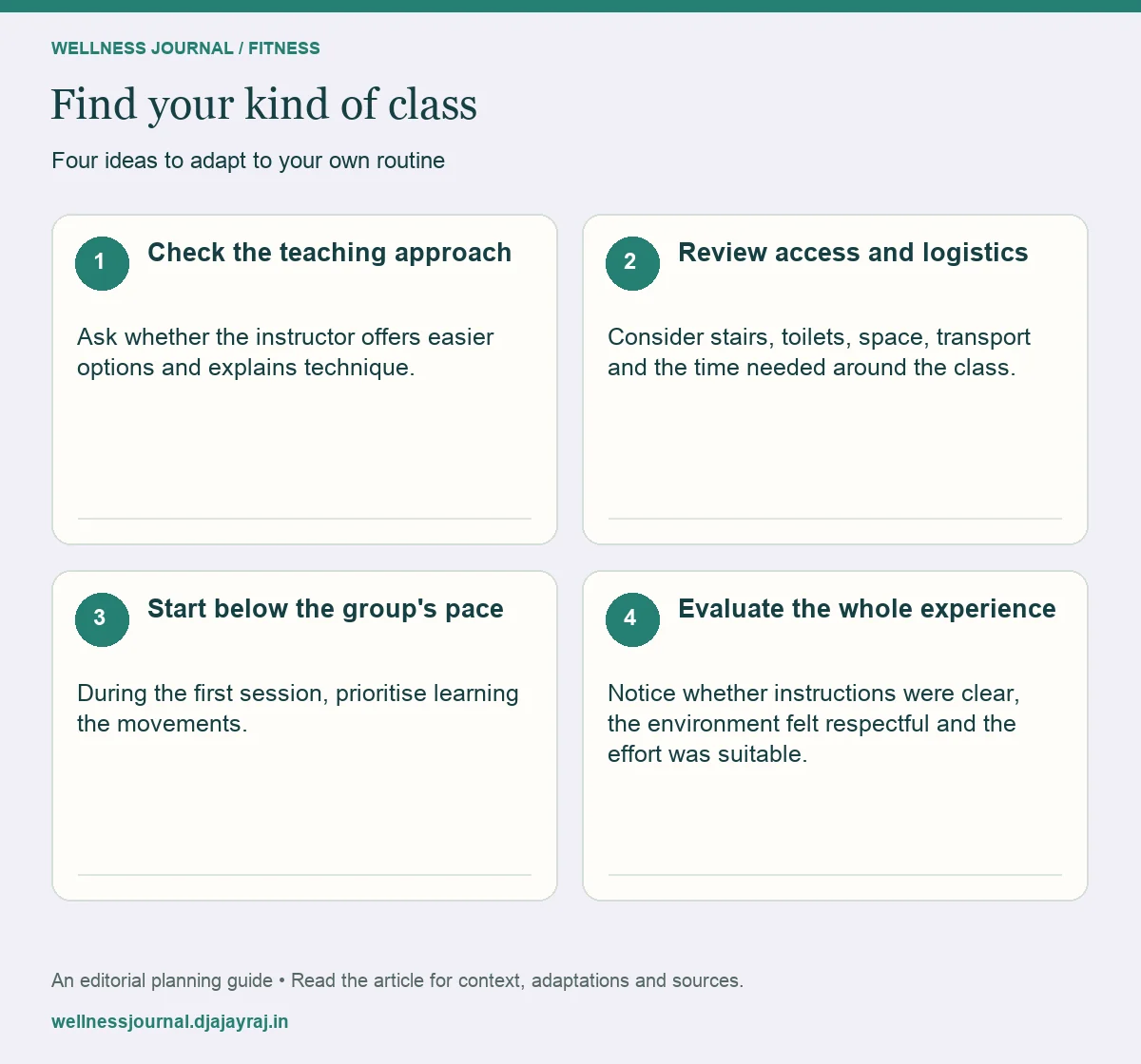 Four practical steps: Check the teaching approach; Review access and logistics; Start below the group's pace; Evaluate the whole experience.