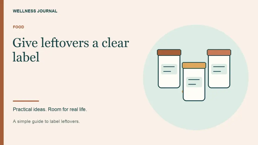Illustrated guide: give leftovers a clear label.