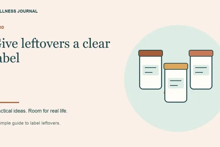 Illustrated guide: give leftovers a clear label.